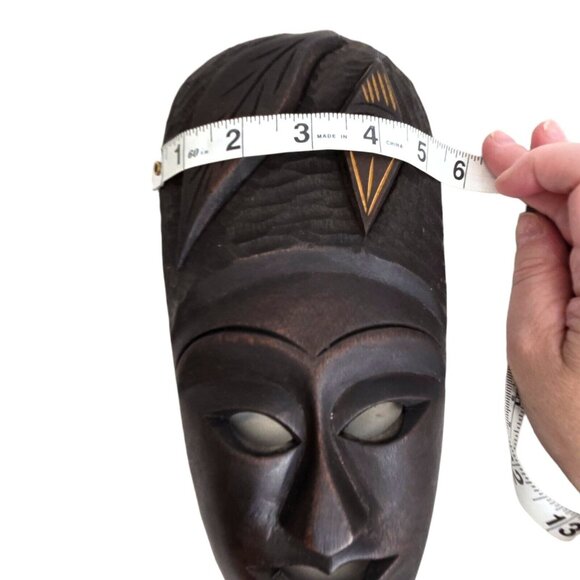Vtg African Tribal Face Masks Wood Carved Wall Hang Tiki Signed M. Paul 10" - Picture 13 of 16